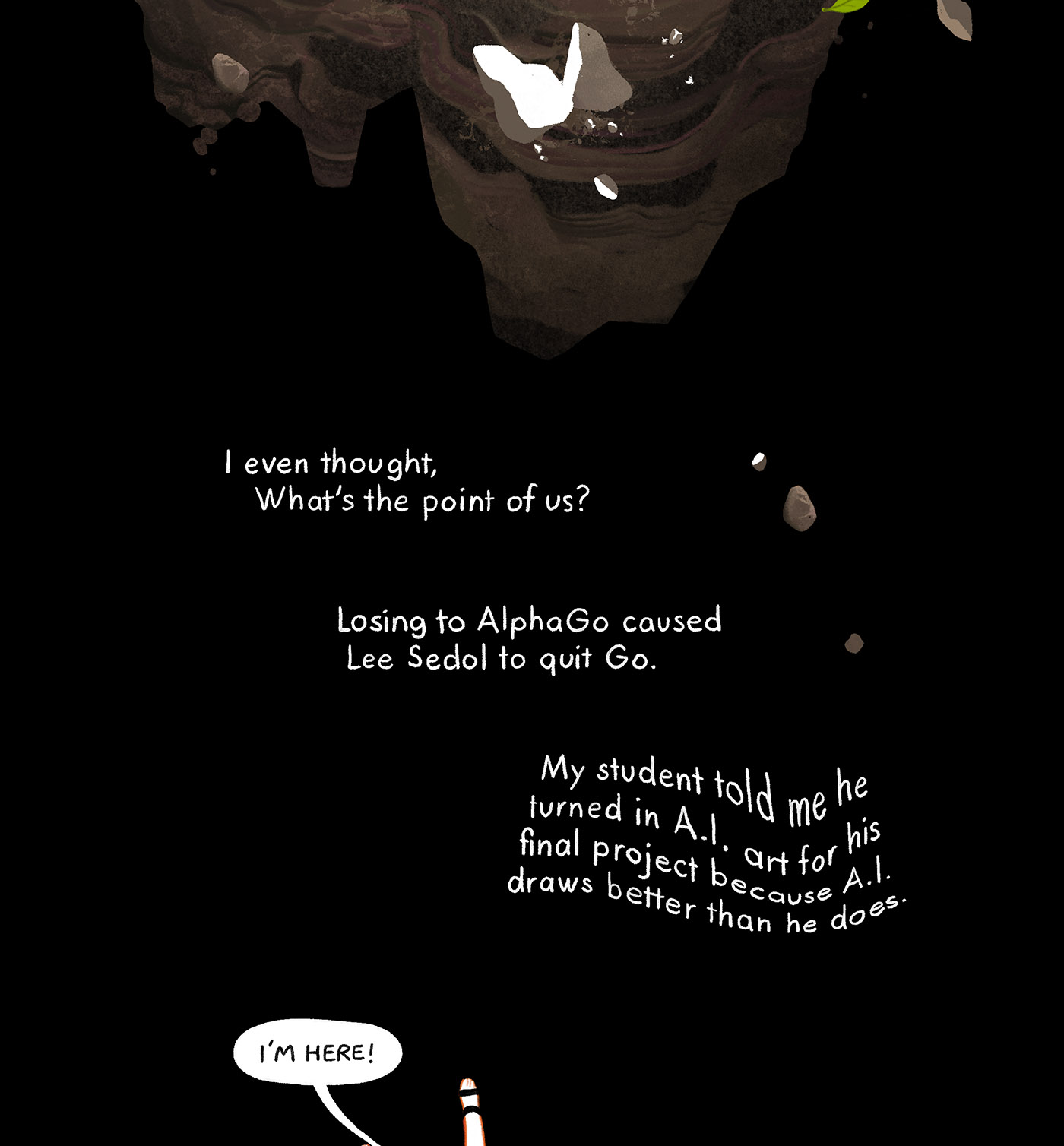 A cliff crumbles, causing a mother and child to plunge downward.